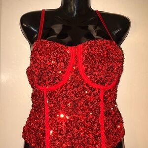 Red Sequin Bustier Top
